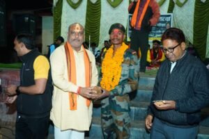 दुर्ग ग्रामीण विधायक ललित चंद्राकर ने मनीष साहू का भव्य स्वागत अभिनंदन किया