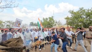 प्रदेश में बिजली बिल बढ़ोतरी पर भडके कांग्रेस, खैरागढ़ में सड़क पर उतरे कांग्रेस, किया मुख्यमंत्री का पुतला दहन